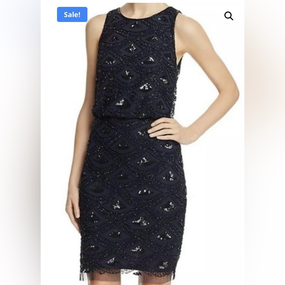 Adrianna Papell Navy & Black Beaded Cocktail Dress